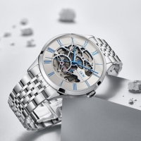 I&W 男士手表双面镂空机械表钢带腕表 本色钢带黑刻度 爱沃驰IW522腕表送男友