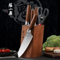 张小泉 鬼冢·虎系列套刀六件套厨房套刀切片刀切菜刀斩骨刀多用小厨刀水果刀实木 D31410100