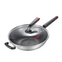 炊大皇 316L多层钢浮雕炒锅 带盖 炉灶通用家电 32CM KA71019