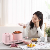 东菱Donlim 多功能锅做早餐吐司机烤面包机做三明治面包机 多士炉料理机家用火锅DL-3405 玫瑰粉