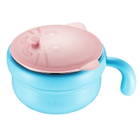 苏泊尔（SUPOR）儿童餐具围兜四件套 宝宝辅食恒温碗 不锈钢叉勺子硅胶