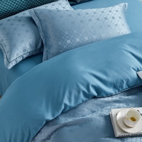 路易卡罗 柔丝缎提花四件套 200x230cm简约现代风四件套床上用品【威尼斯-蓝】