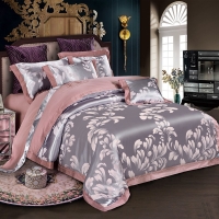 路易卡罗 贡缎提花绣花四件套200x230cm简约现代风四件套床上用品【夜雨浪漫-紫】