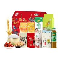 中粮福临门 中粮家宴通用营养家大礼包A型 米面粮油营养干果燕麦杂粮食品礼盒3556g+400ml