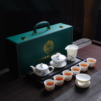 拓牌（素烧）11头素烧手绘羊脂玉瓷-梅花 中式泡茶套装