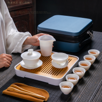 拓牌（素烧）10头亚光羊脂玉 盖碗/茶壶旅行箱套装（带茶盘）