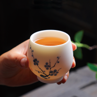 拓牌（素烧）羊脂玉瓷-品茗杯 五福梅花陶瓷功夫茶具