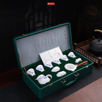 拓牌（素烧）10头素烧手绘羊脂玉瓷-兰花侧把壶 中式泡茶套装