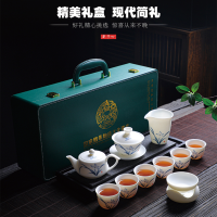 拓牌（素烧）11头素烧手绘羊脂玉瓷-兰花 中式泡茶套装