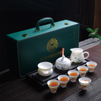 拓牌（素烧）10头素烧手绘羊脂玉瓷-梅花侧把壶 中式泡茶套装