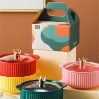 达期色釉陶瓷碗带盖拼色筷子餐具礼盒套装 皇冠泡面碗（礼盒装） 900ml