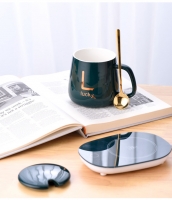 沛雅陶瓷 55度恒温杯陶瓷杯400ml 马克咖啡加热杯伴手礼定制礼物 杯子+盖子+圆勺+恒温垫