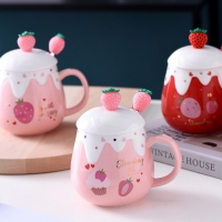 沛雅陶瓷 卡通草莓陶瓷杯500ml 创意卡通可爱咖啡杯办公室水杯家用早餐杯