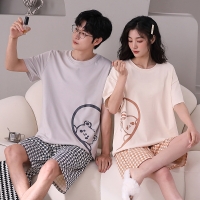 2023夏季新款情侣睡衣夏短袖短裤女可爱卡通韩版薄男士家居服套装