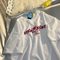 草莓熊t恤短袖女士小众设计感ins夏季别致上衣服黑色显瘦宽松半袖