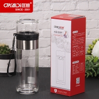 匡迪351号茶水分离双层玻璃杯220ml便携车载户外水杯