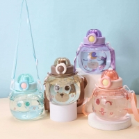 可爱大肚塑料双饮杯500ml大容量儿童水杯吸管墩墩杯