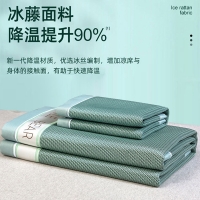 夏季冰丝席凉席三件套可机洗空调席家用现代简约软席子床单冰藤席