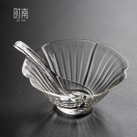 花瓣玻璃耐高温甜品碗带勺仿宋点茶碗冷泡绿茶专用分茶器泡茶碗