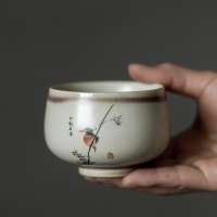 中式复古主人杯陶瓷草木灰品茗杯单杯纯手工功夫茶杯单个家用茶具
