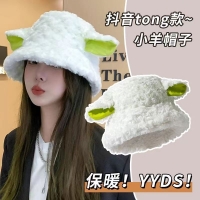 小羊帽子2023新款冬天羊绒帽女可爱保暖秋冬季大耳朵毛绒咩咩帽男